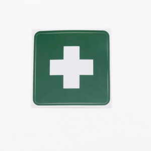 Aufkleber Rettungszeichen (Weißes Kreuz auf grünem Grund) 10x10 cm/Stück