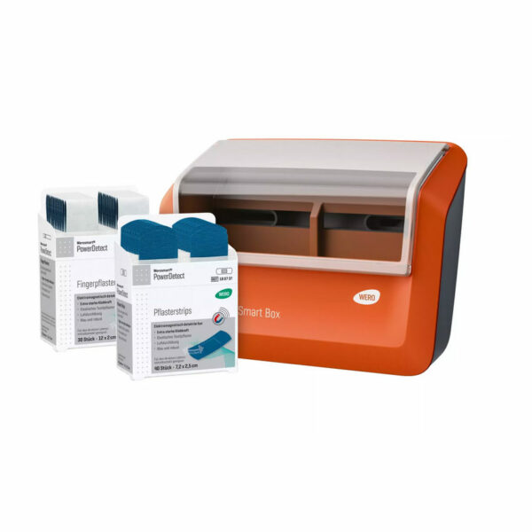 SMART Box gefüllt mit PowerDetect Pflasterstrips und Fingerpflastser 12x2cm